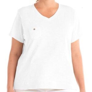 Fresh Produce White Heritage Fem Logo V Neck Cotton Top Size 1X